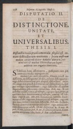 Disputatio II. De Distinctione, Unitate, Et Universalibus