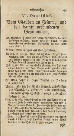 VI. Hauptstück. Vom Glauben an Jesum, und den damit verbundenen Gesinnungen.