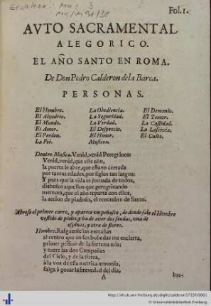 El año santo en Roma: Autos sacramentales, alégoricos y historiales de Pedro Calderón de la Barca