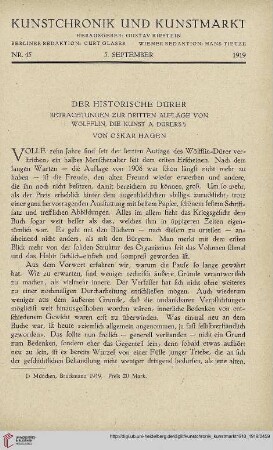 Neue Folge 30 = Jahrgang 54: Der historische Dürer : Betrachtungen zur Dritten Auflage von Wölfflin, die Kunst A. Dürers