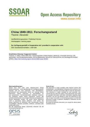 China 1840-1911: Forschungsstand