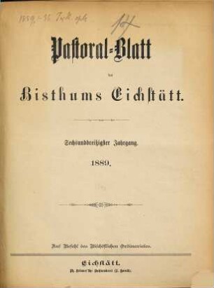 Pastoralblatt : Amtsblatt des Bistums Eichstätt. 36. 1889