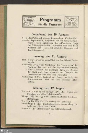 Programm für die Festwoche