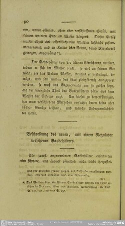 Beschreibung des neuen, mit einem Regulator versehenen Gasbehälters
