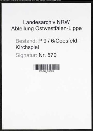 Heiratsregister Standesamt Coesfeld-Kirchspiel oder Amt