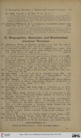 II. Biographien, Memoiren und Briefwechsel einzelner Personen (Nr. 576 - 1987)