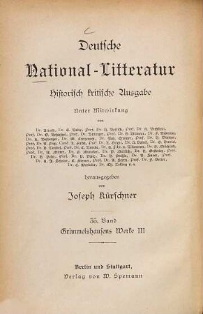 Grimmelshausens Werke, 3. Simplicianische Schriften
