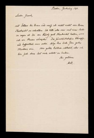 Brief von Moriz Haupt an Salomon Hirzel