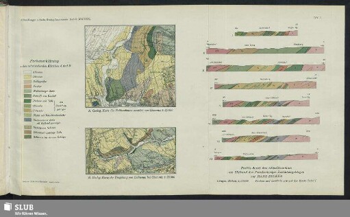 A. Geolog. Karte des Paläozoikums westlich von Chemnitz 1:25000 - B. Geolog. Karte der Umgebung von Lichtenau bei Chemnitz 1:25000 - Profile durch das Altpaläozoikum am Südrand des Frankenberger Zwischengebirges von Hans Becker