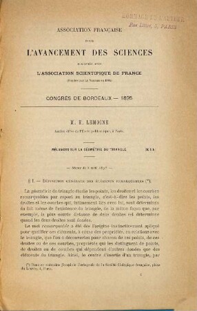 (Opuscules géométriques), [42]. Mélanges sur la géométrie du triangle