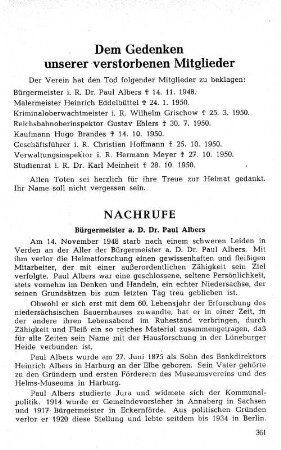 Dem Gedenken unserer verstorbenen Mitglieder Nachrufe