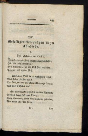 XIV. Geselliges Vergnügen beym Abschiede