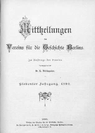 7.1890: Mitteilungen des Vereins für die Geschichte Berlins