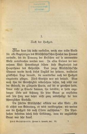 Die Frauen der Petersburger Gesellschaft : Roman von Wladimir Fürst Meschtschersky. Mit Autorisation des Verfassers aus dem Russischen in's Deutsche übertragen von J. Clark, 3