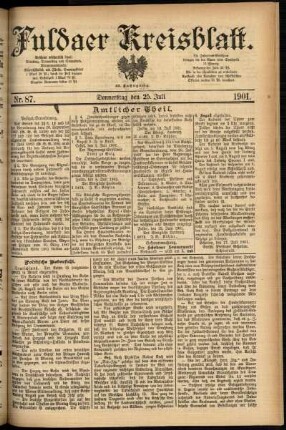 Erste Ausgabe vom Donnerstag, den 25. Juli 1901.