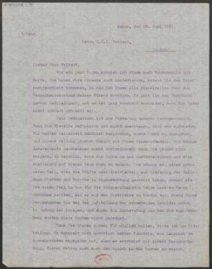 Brief an Charles G... Volkert : 23.06.1921