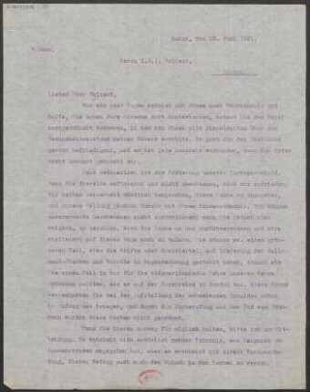 Brief an Charles G... Volkert : 23.06.1921