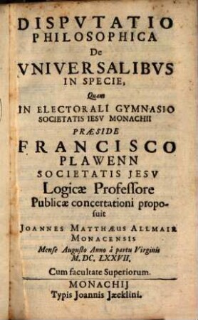 Disp. philos. de universalibus in specie