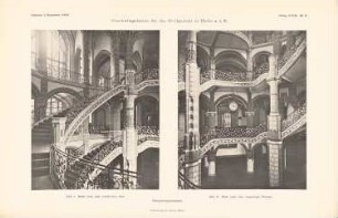 Zivilgericht, Halle/Saale: Innenansichten Haupttreppenhaus (aus: Atlas zur Zeitschrift für Bauwesen, hrsg. v. Ministerium der öffentlichen Arbeiten, Jg. 58, 1908)