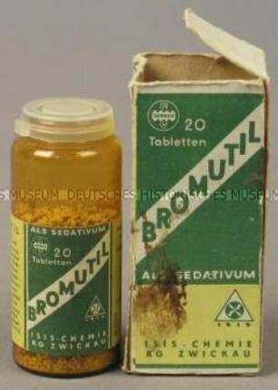 Arzneimittel: Tabletten, Verpackung geöffnet, Fläschchen geöffnet