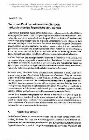 Form und Funktion ethnolektaler Formen: türkischstämmige Jugendliche im Gespräch