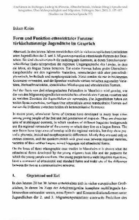Form und Funktion ethnolektaler Formen: türkischstämmige Jugendliche im Gespräch