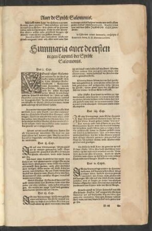 Summaria aver de ersten Capittel/ der Spröke Salomonis.