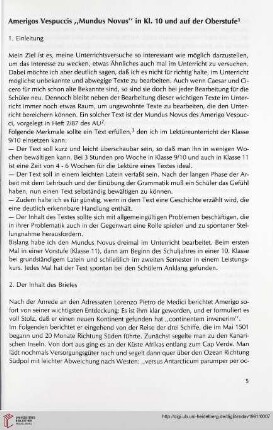 34: Amerigos Vespuccis "Mundus Novus" in Kl. 10 und auf der Oberstufe