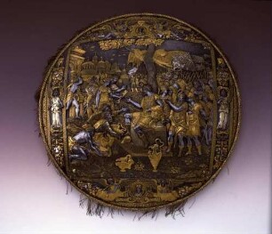 Schild / Garnitur bestehend aus Sturmhaube und Schild