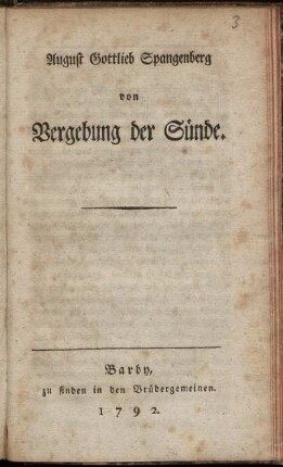 August Gottlieb Spangenberg von Vergebung der Sünde.
