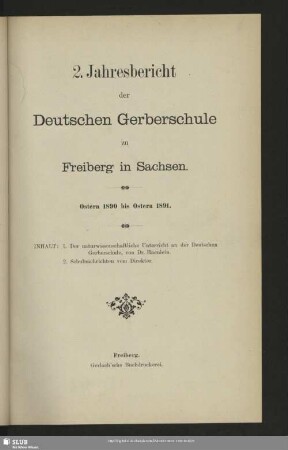 2.1890/91: Jahresbericht der Deutschen Gerberschule zu Freiberg in Sachsen