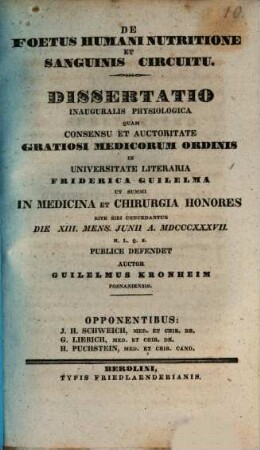 De foetus humani nutritione et sanguinis circuitu : dissertatio inauguralis physiologica