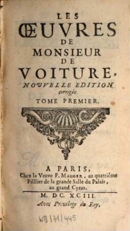 Les Oeuvres De Monsieur De Voiture, 1