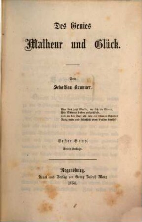 Gesammelte Erzählungen und poetische Schriften. 3, Des Genies Malheur und Glück ; 1