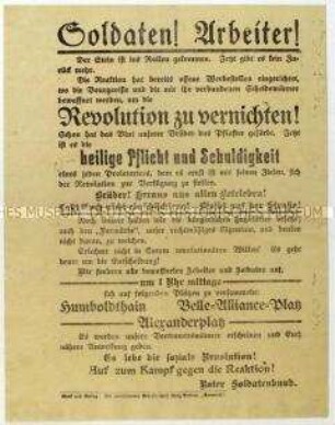 Aufruf des Roten Soldatenbundes zur Revolution im Zuge des Januaraufstandes 1919 in Berlin