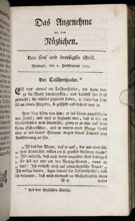 Das fünf und dreyßigste Stück. Montags, den 1. Herbstmonat, 1755.