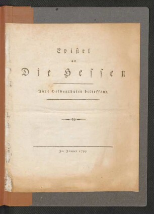 Epistel an Die Hessen Ihre Heldenthaten betreffend