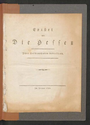 Epistel an Die Hessen Ihre Heldenthaten betreffend