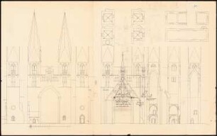 Klosterkirche, Neuruppin Turmbau: Fronten, Grundrissdetails mit Skizzen