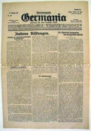 Konservative Tageszeitung "Germania" u.a. zur Kolonialpolitik