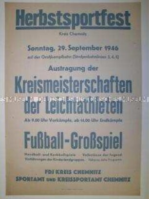 Maueranschlag mit Ankündigung eines Herbstsportfests in Chemnitz