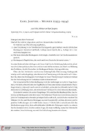 Kalr Jaspers- Meiner (Felix Meiner Verlagsbuchhandlung, Leipzig/ Hamburg) 1933-1954