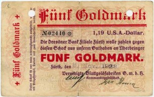 Geldschein / Notgeld, 5 Goldmark, 8.11.1923