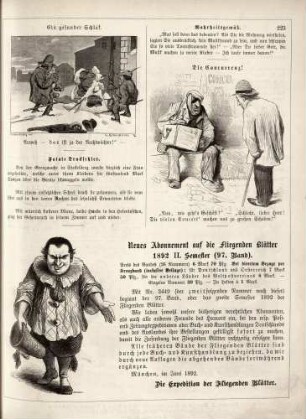"Ein gesunder Schlaf" "Die Concurrenz!" "Neues Abonnement auf die fliegenden Blätter 1892 II. Semester (97. Band)"