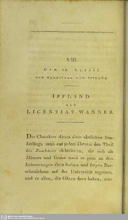 XIII. Den 19. Aprill. Der Herbsttag Von Iffland. Iffland Als Licentiat Wanner