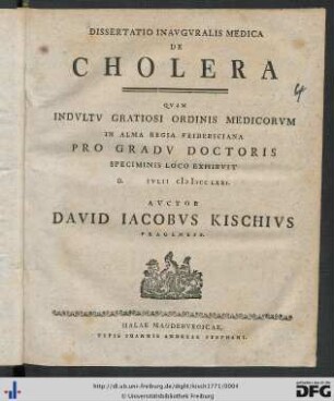 Dissertatio Inavgvralis Medica De Cholera