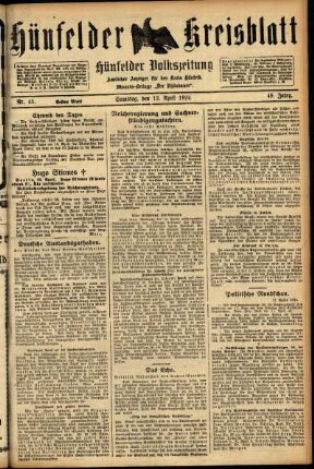 Erste Ausgabe vom Samstag, den 12. April 1924.