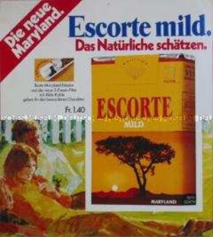 Werbezettel für "Escorte mild"-Zigaretten