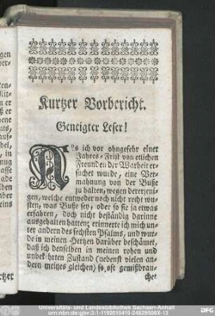 Kurtzer Vorbericht.