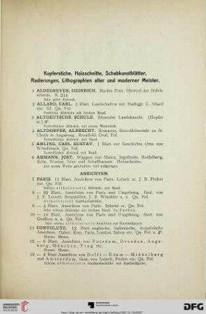 Kupferstiche, Holzschnitte, Schabkunstblätter, Radierungen, Lithographien alter und moderner Meister (Nr. 1-690)